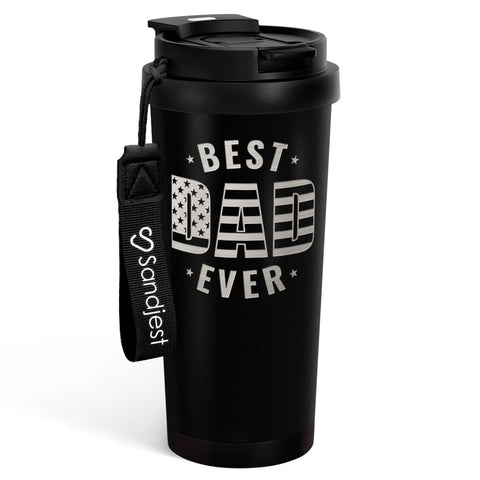 SANDJEST Dad Tumbler 18oz insulated stainless steel keeps drinks hot or cold.