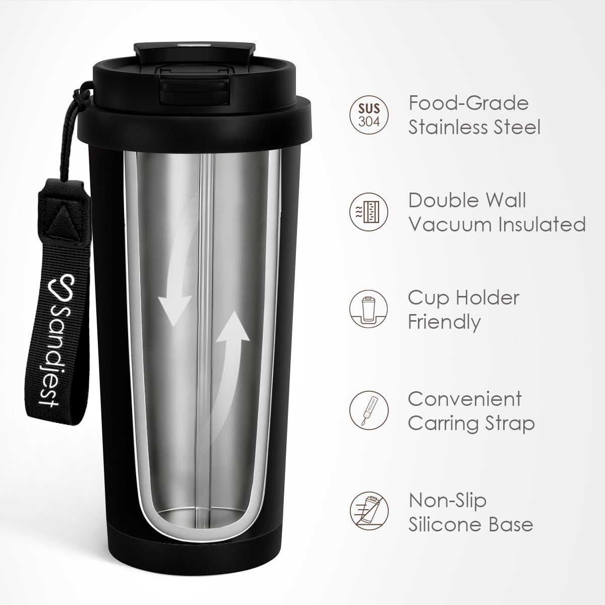SANDJEST Dad Tumbler 2-in-1 lid offers versatile sipping on the go.