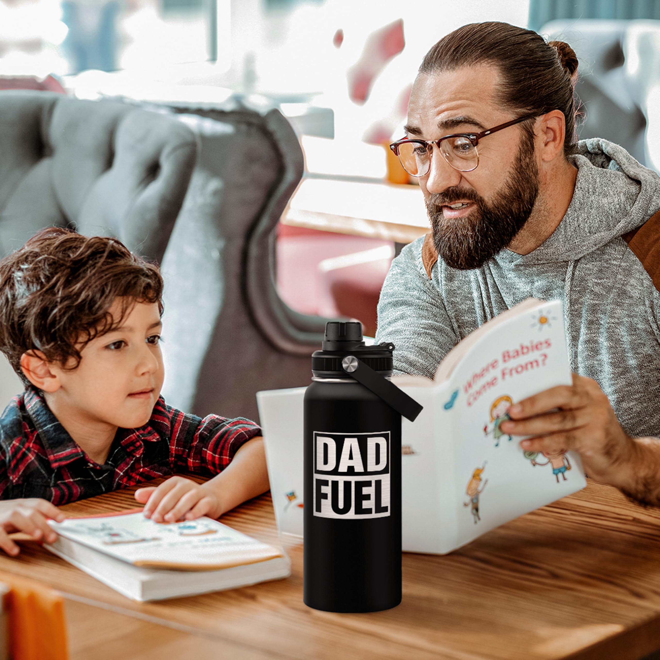 SANDJEST Dad Water Bottle 32oz in-use demonstrate portable hydration.