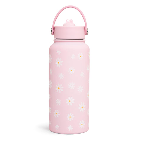 SANDJEST Daisy 32oz bottle with secure lid for on-the-go hydration.