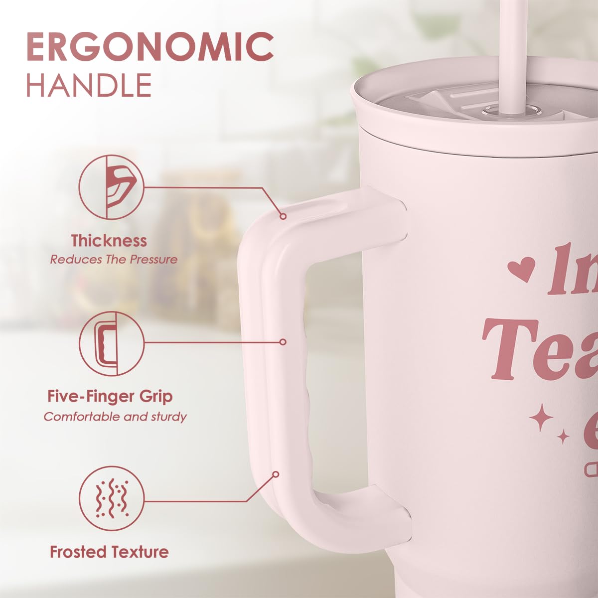 Double-walled SandJest insulated tumbler protects beverages and reduces condensation.