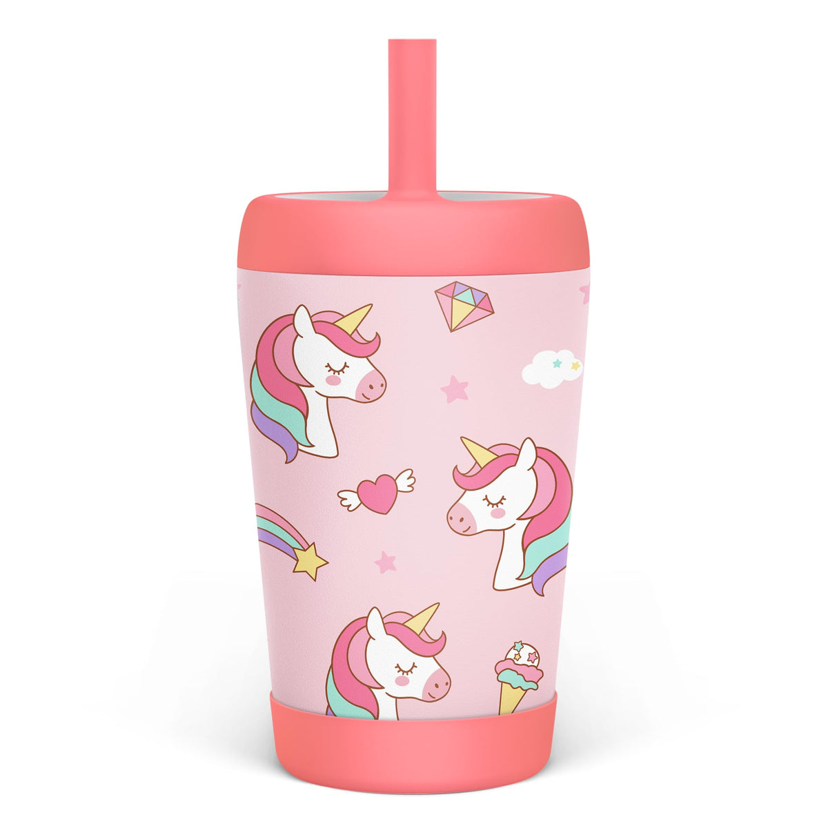 SANDJEST Dreamy Unicorn tumbler with vibrant design for kid-friendly hydration on the go.