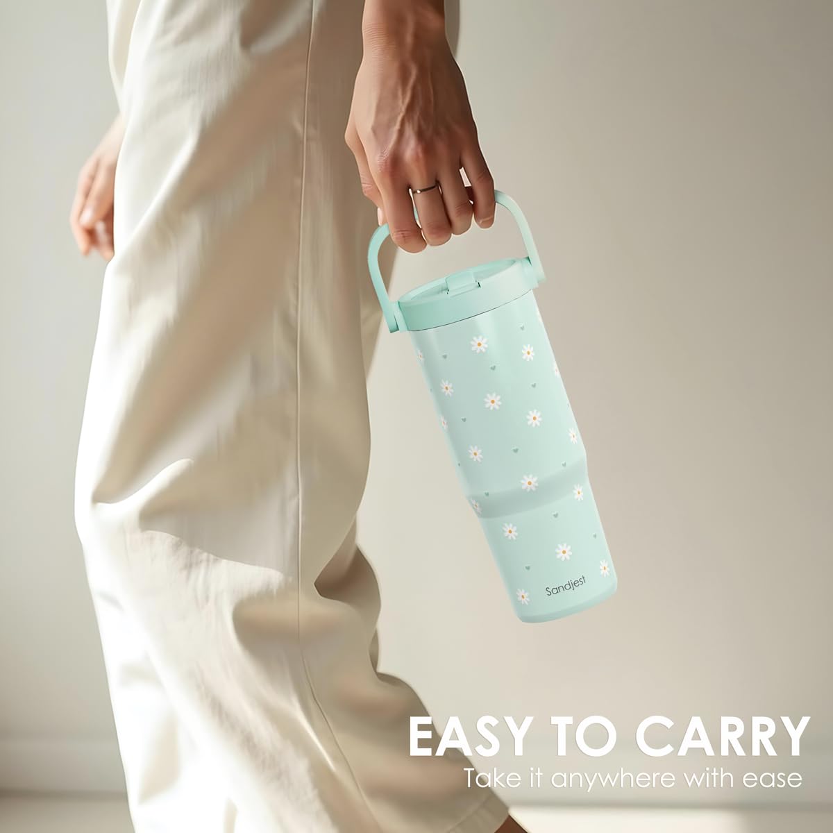 SANDJEST durable stainless steel bottle for gym and outdoor use.