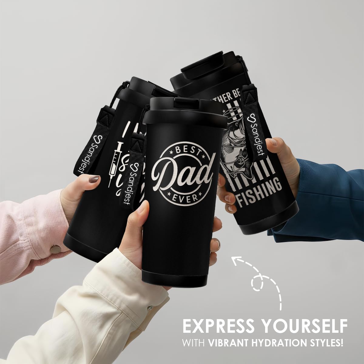 SANDJEST Durable steel commute mug ready for daily routines.