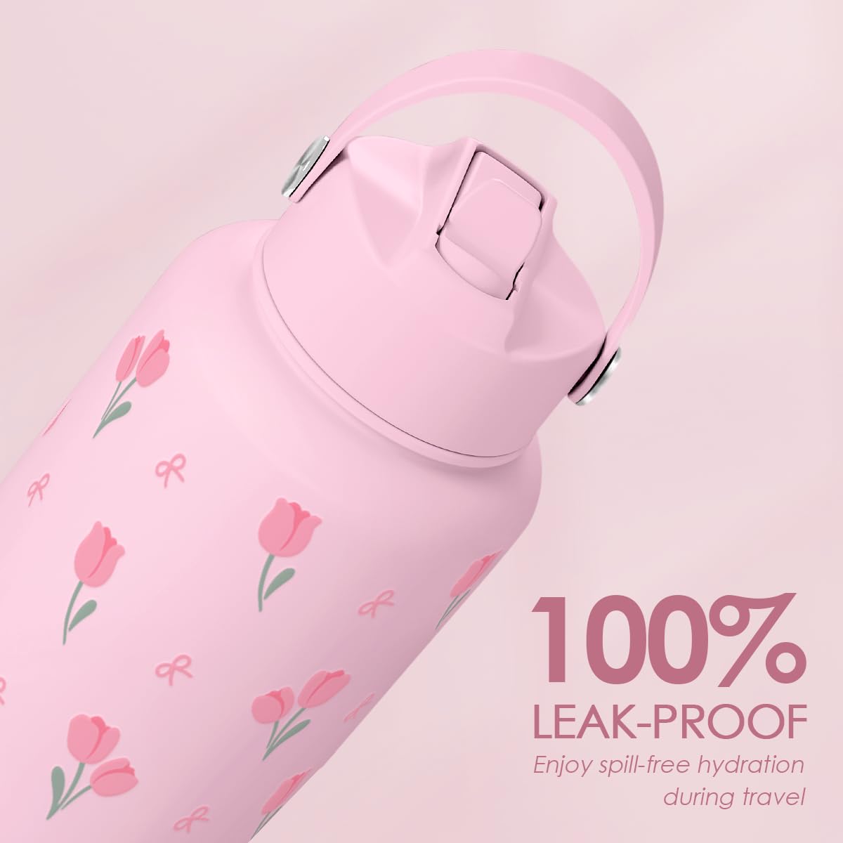 Sandjest floral bottle water in hand highlights ergonomic grip for comfortable carrying.