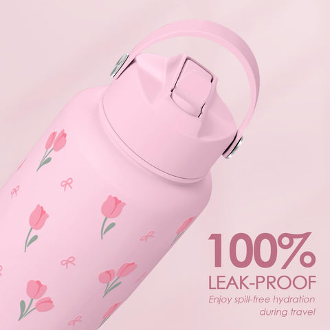 Sandjest floral bottle water in hand highlights ergonomic grip for comfortable carrying.