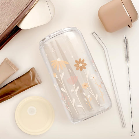 SANDJEST Floral design glass cup complements home or office spaces.