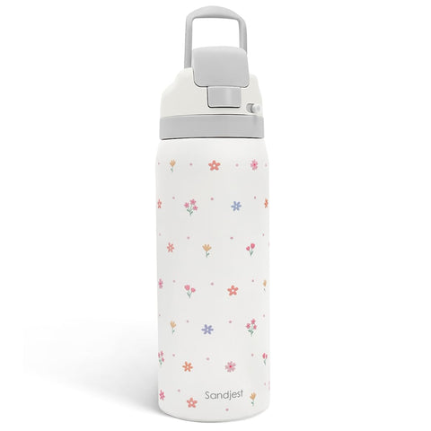 SANDJEST floral insulated bottle 32oz with straw for on-the-go hydration