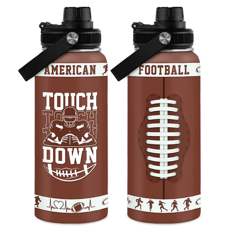 Sandjest football bottle with lid, 32oz capacity, ideal for long games and practices