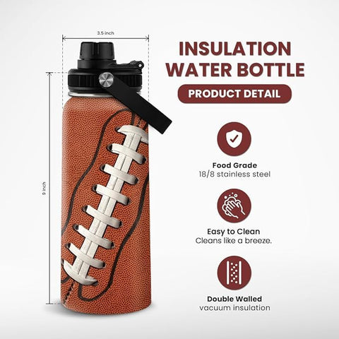 SANDJEST football water bottle 32oz side view showing sleek sports-ready profile.