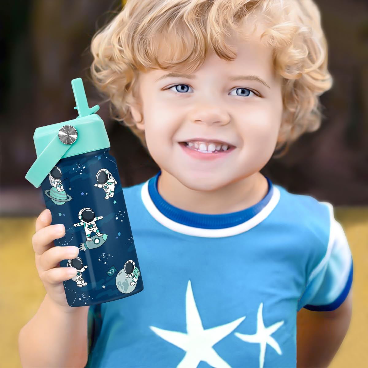 SANDJEST gift-ready kid-friendly water bottle with vibrant design