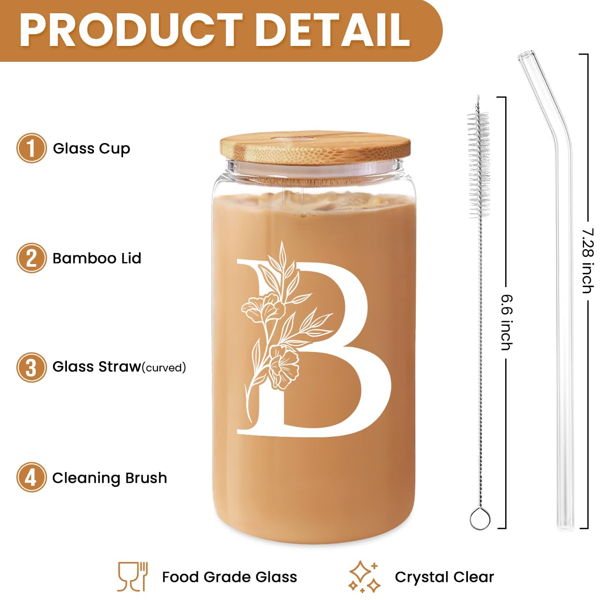 SANDJEST glass cup 16oz with lid and straw, perfect for on-the-go beverages