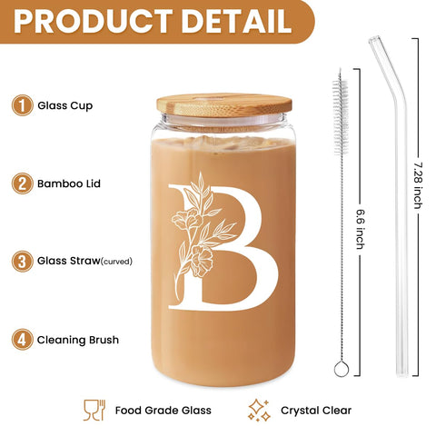 SANDJEST glass cup 16oz with lid and straw, perfect for on-the-go beverages