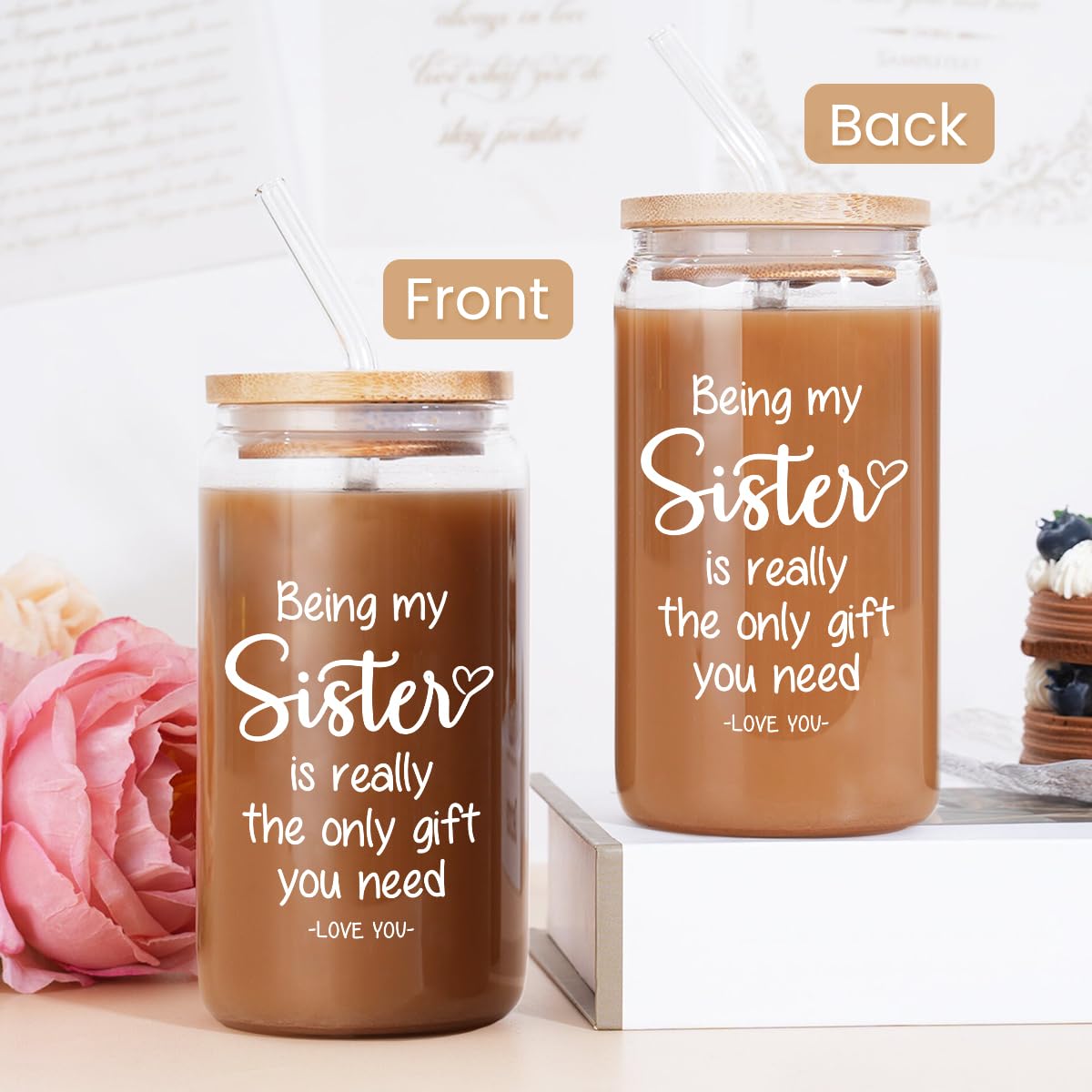 Glass straw set included with the SANDJEST cup for reusable beverage experiences.