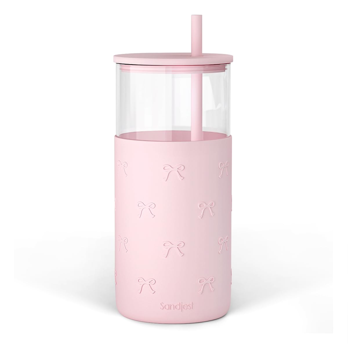SANDJEST glass tumbler 20oz with silicone sleeve offers a secure non-slip grip