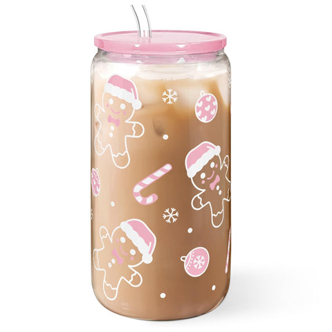 SANDJEST glass tumbler with acrylic lid showing clear body and straw.
