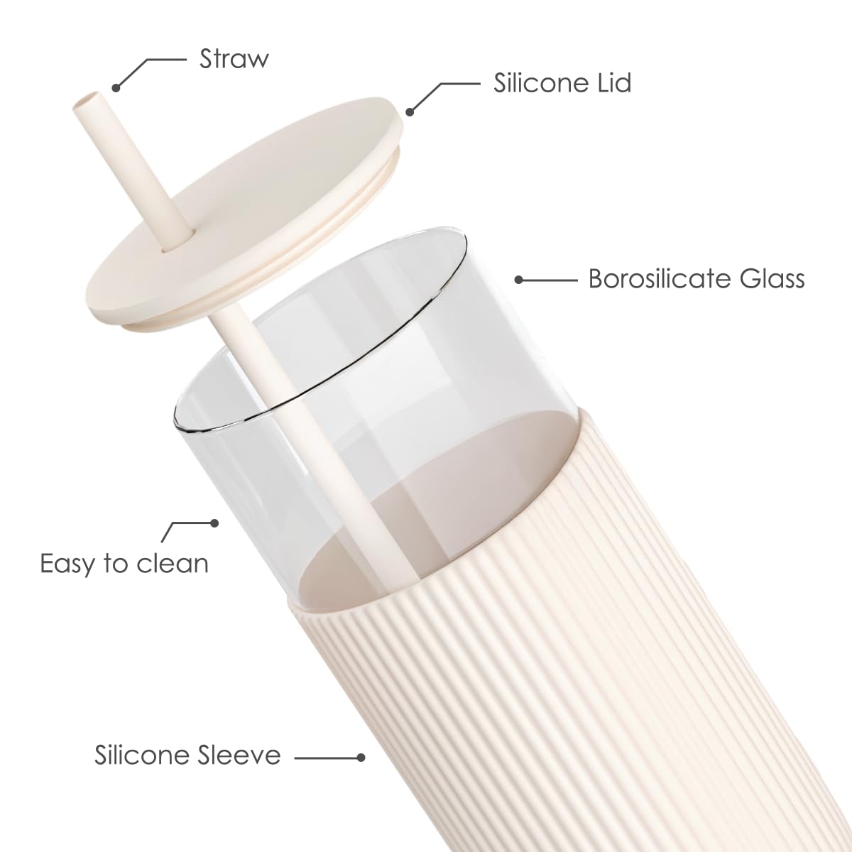 SANDJEST Tumbler with silicone sleeve in cream offers secure grip