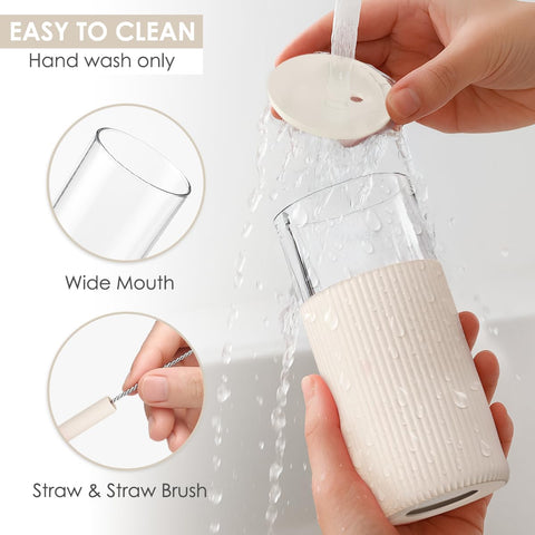 SANDJEST Wide-mouth glass tumbler makes filling and cleaning easy