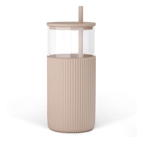 SANDJEST glass tumbler with straw and lid for on-the-go hydration and style