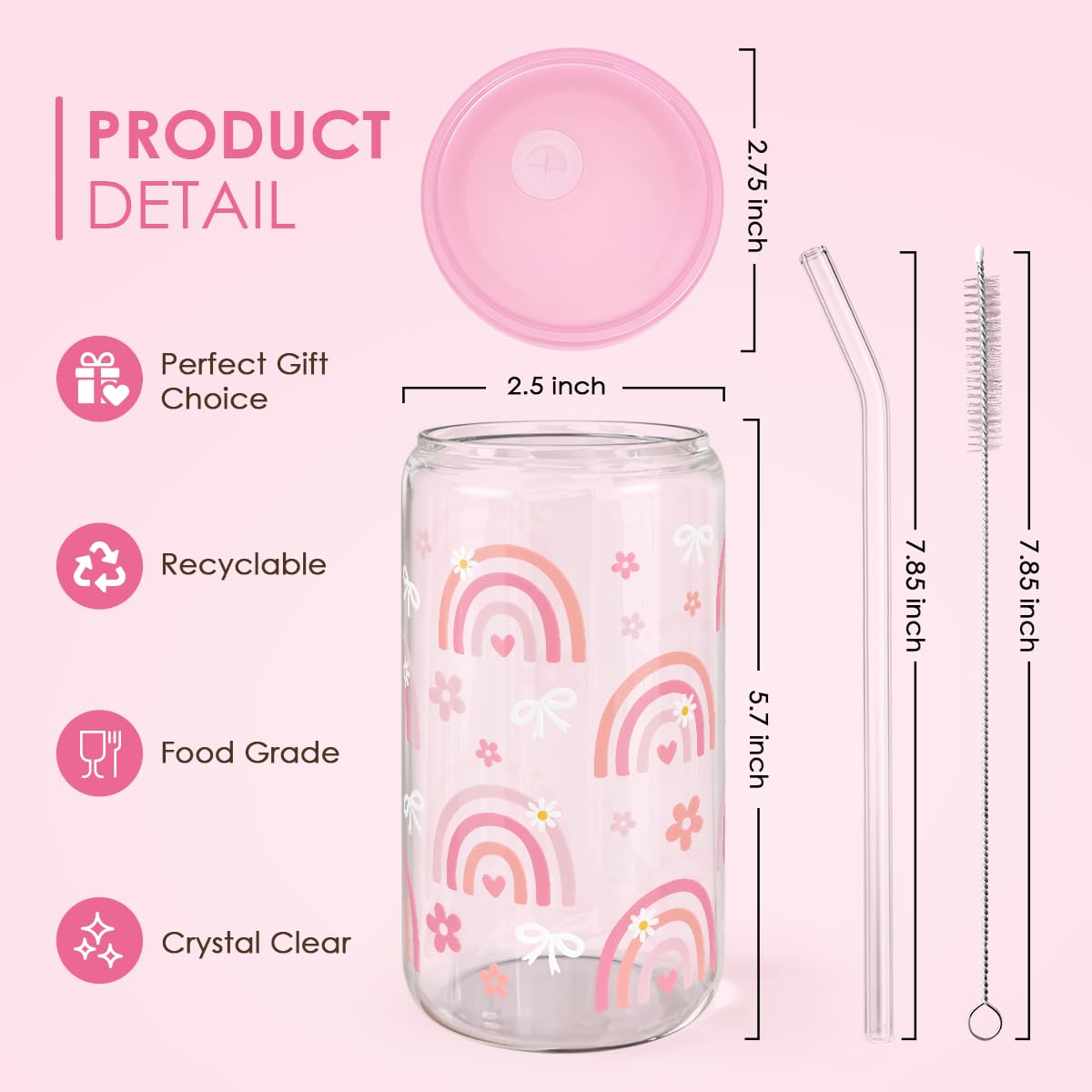 SANDJEST glass tumbler designed for women and girls, ideal for smoothies and cold drinks