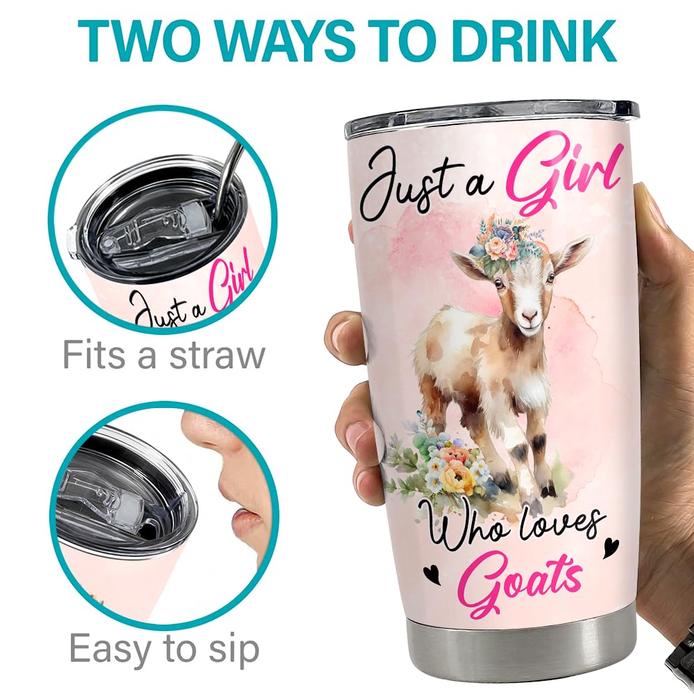 SANDJEST Goat Tumbler 20oz in-use shot suggests versatile on-the-go hydration