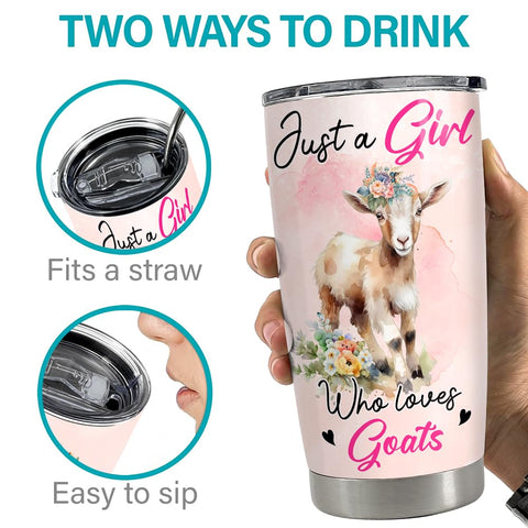 SANDJEST Goat Tumbler 20oz in-use shot suggests versatile on-the-go hydration
