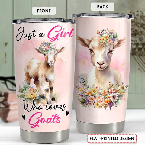 SANDJEST Goat Tumbler 20oz side view with lid emphasizes spill-free travel