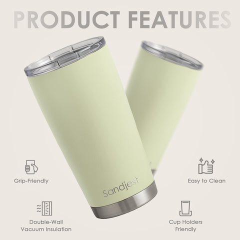 SANDJEST Green Tumbler lid closeup shows secure slide-lock for travel