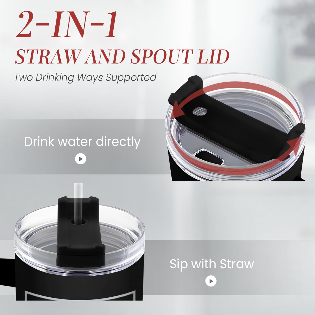 SandJest tumbler with ergonomic handle for comfortable grip during travel.