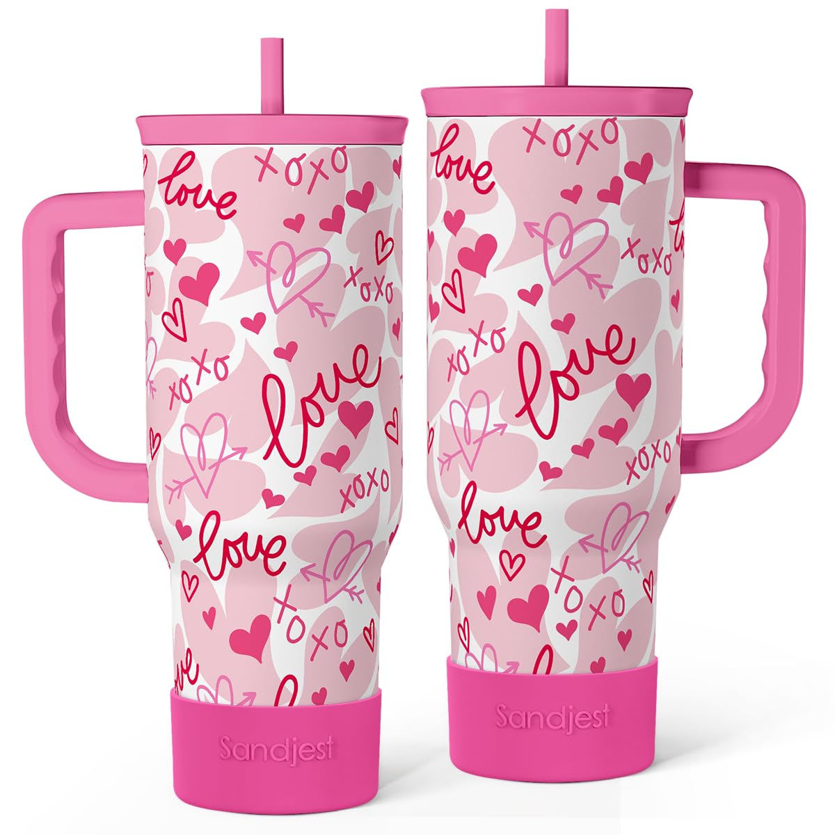SANDJEST Heart Tumbler 40oz with handle for easy carrying and long hydration