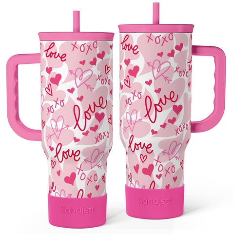 SANDJEST Heart Tumbler 40oz with handle for easy carrying and long hydration