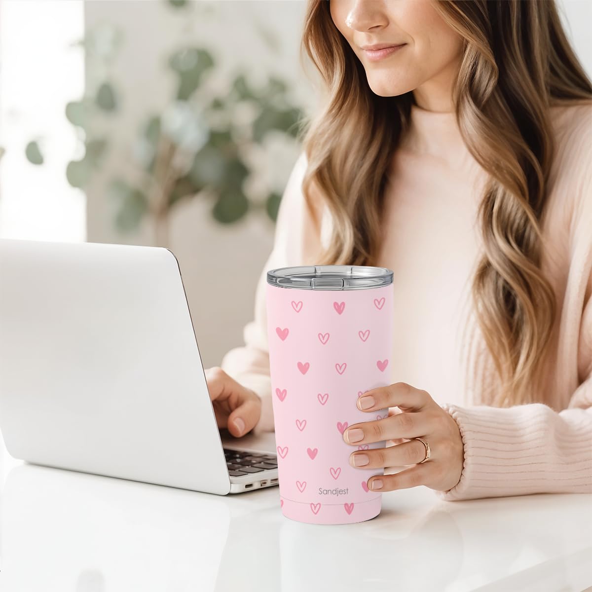 SANDJEST Heart Tumbler pink gift option for women and friends on occasions