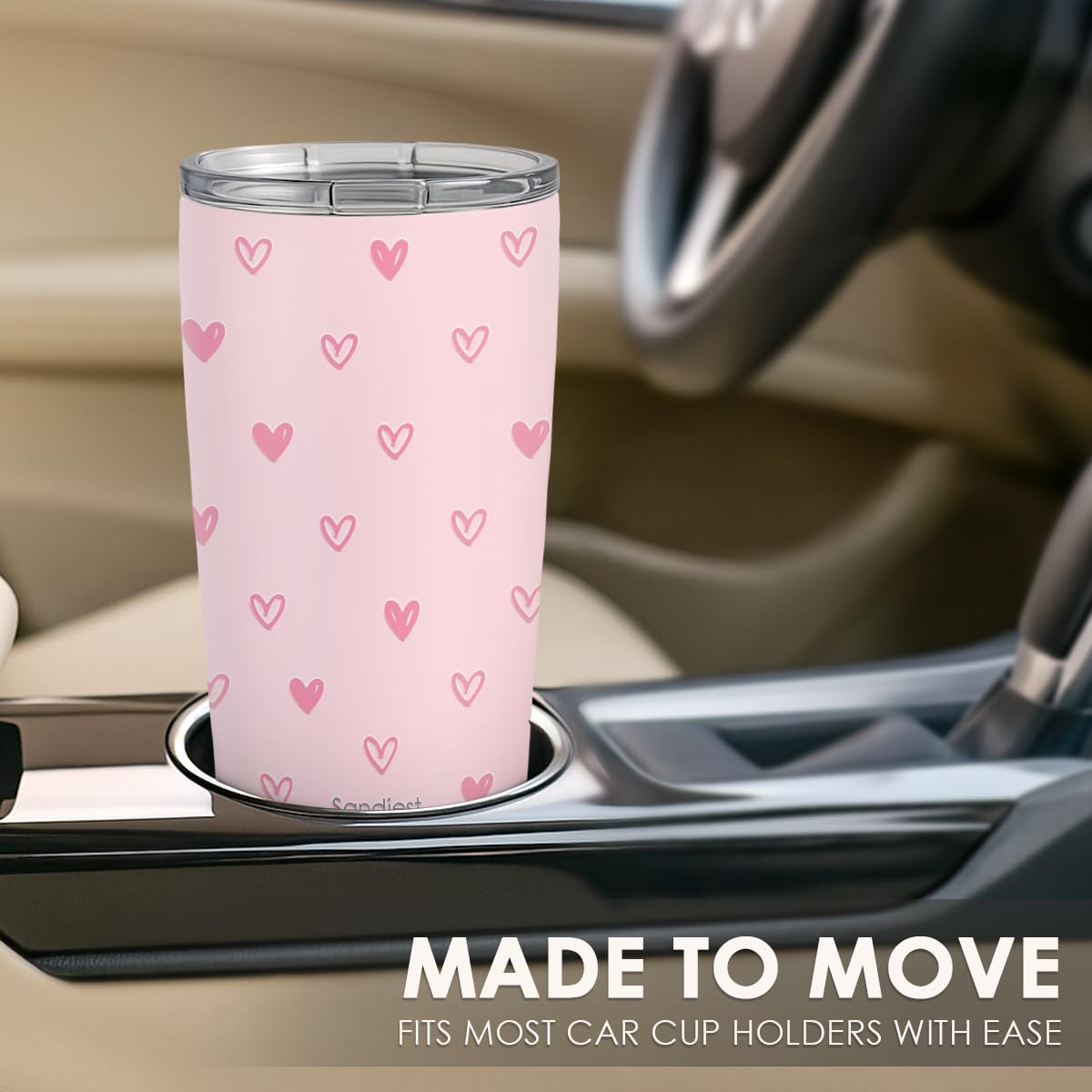 SANDJEST Heart Tumbler pink note hand-wash recommended to preserve finish