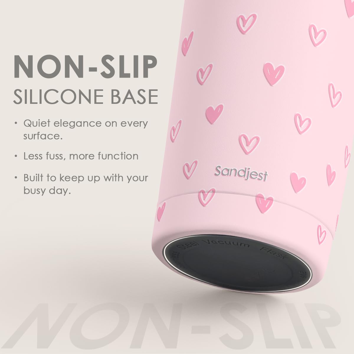 SANDJEST Heart Tumbler pink in-hand use ideal for commuting and workouts