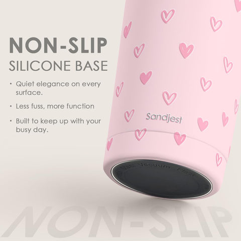 SANDJEST Heart Tumbler pink in-hand use ideal for commuting and workouts