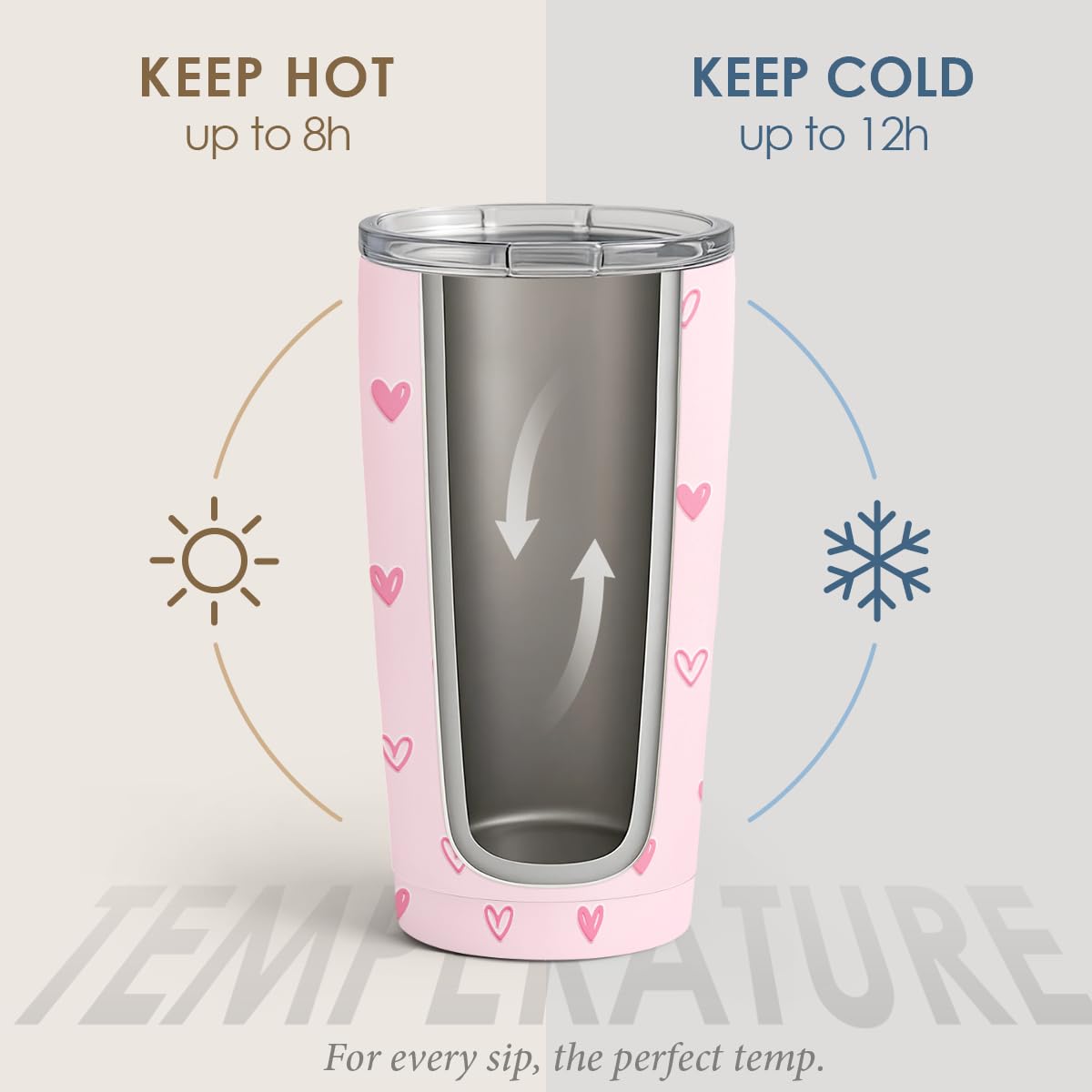 SANDJEST Heart Tumbler pink lid with slide-lock helps prevent leaks on the go