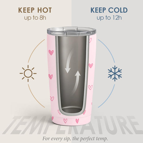 SANDJEST Heart Tumbler pink lid with slide-lock helps prevent leaks on the go