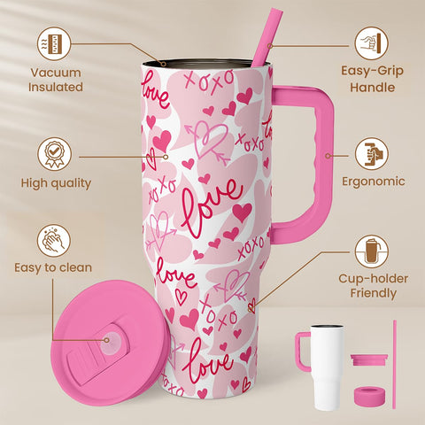 SANDJEST Heart Tumbler straw lid close-up for spill-resistant sipping
