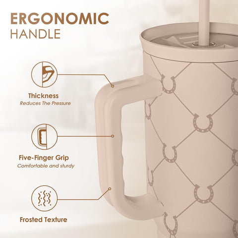 SANDJEST Horse Tumbler with Handle wide 40-ounce capacity for fewer refills.