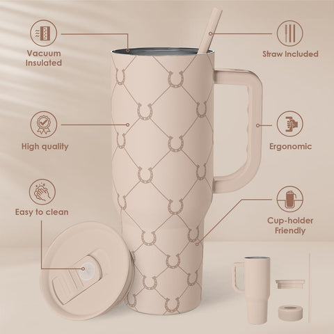 SANDJEST Horse Tumbler with Handle insulated stainless steel keeps drinks cold or hot.