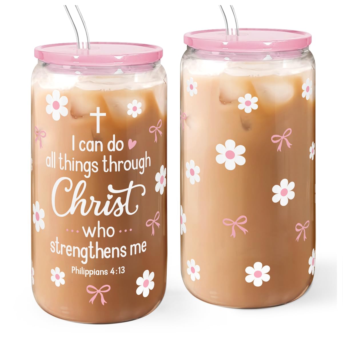 SANDJEST iced coffee glass tumbler with lid protects spills during travel.
