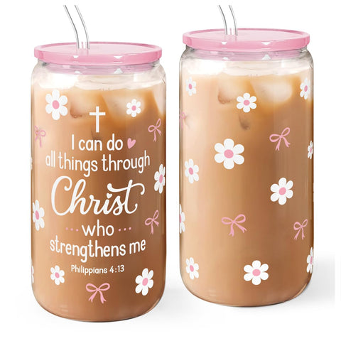 SANDJEST iced coffee glass tumbler with lid protects spills during travel.