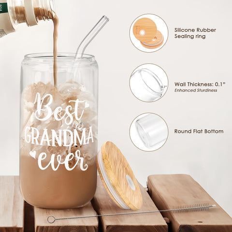 SANDJEST iced coffee on table with clear glass tumbler