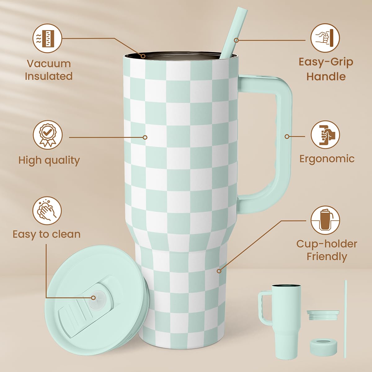 SANDJEST insulated stainless steel tumbler keeps drinks cold or hot