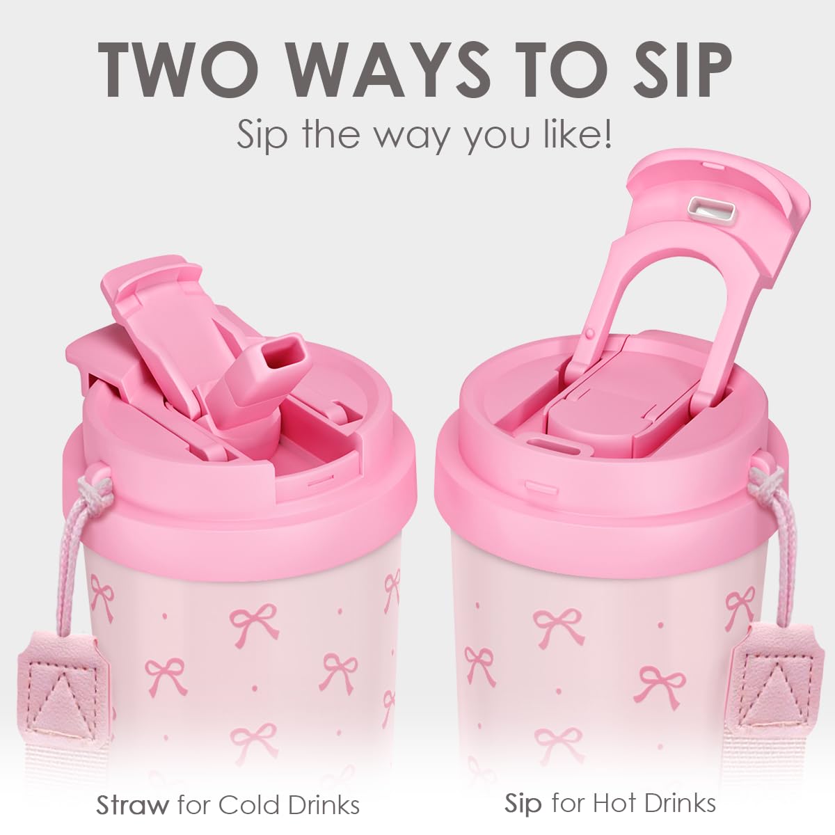 SANDJEST Bow Tumbler insulated stainless keeps drinks hot or cold.