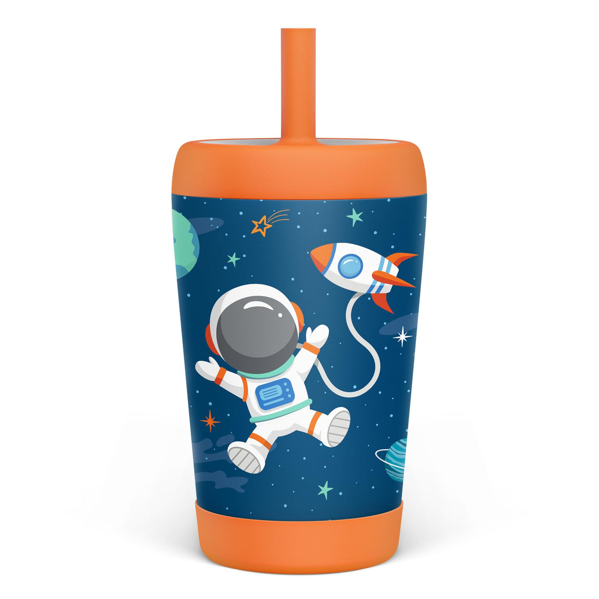 SANDJEST kid insulated tumbler with astronaut design keeps drinks cold during playtime