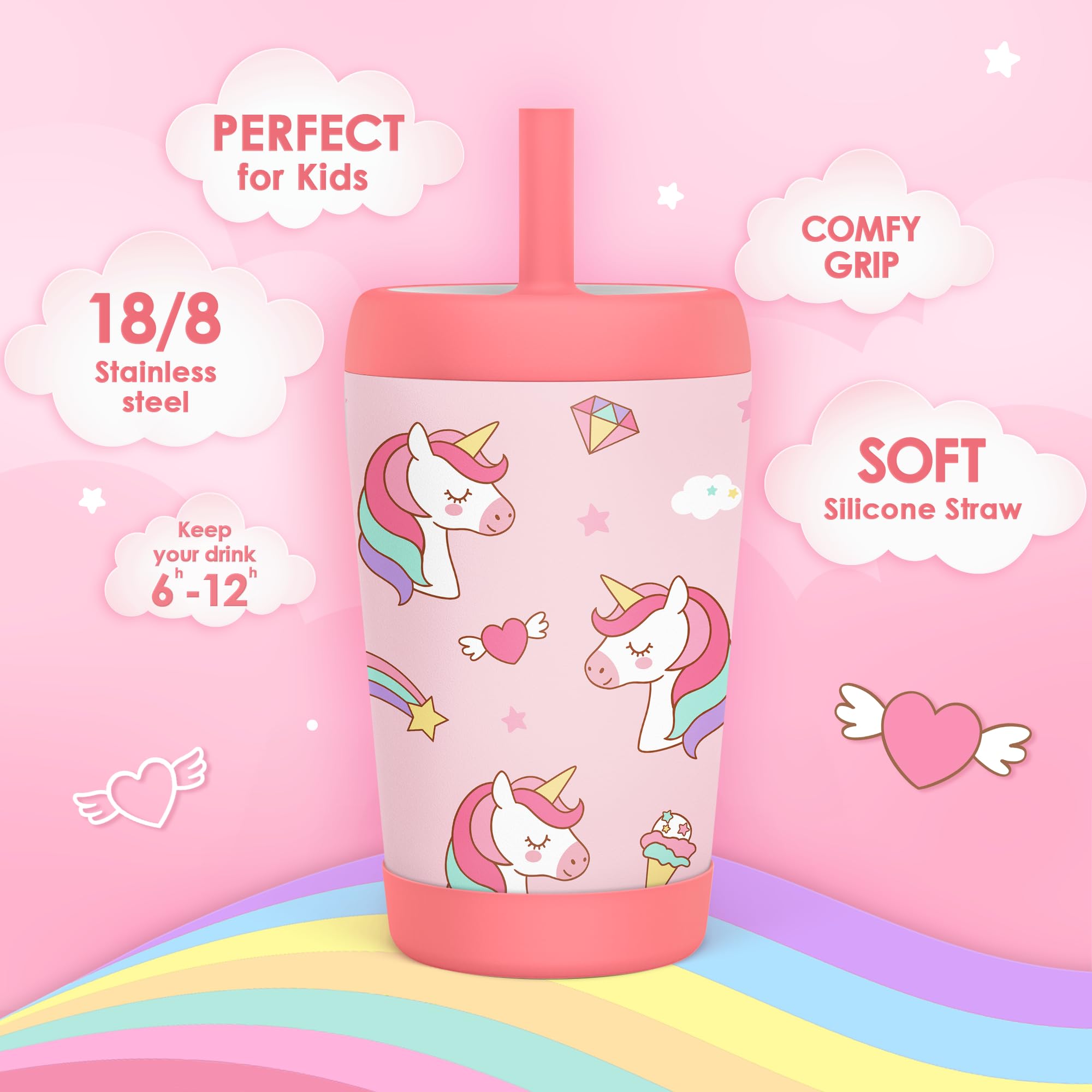 SANDJEST Kid Patterned tumbler showcasing playful colors to encourage daily hydration.