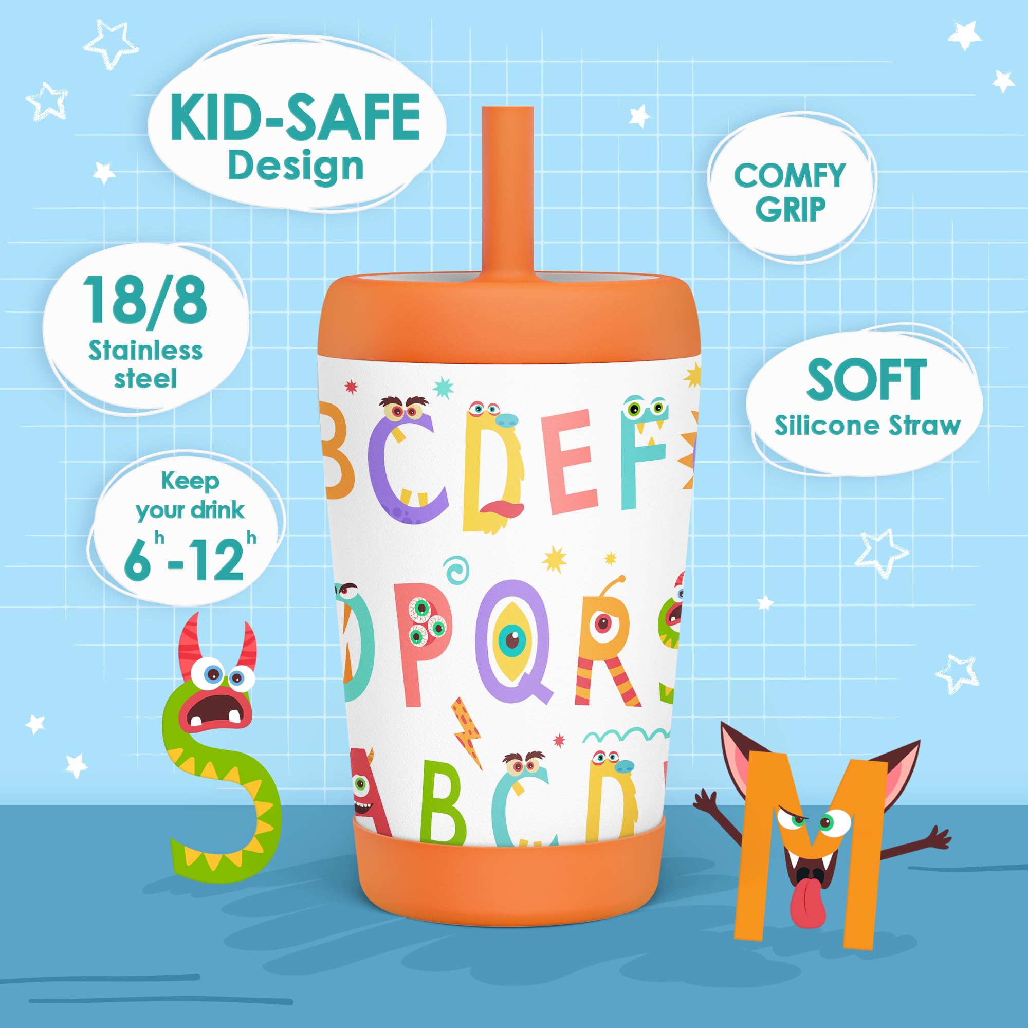 SANDJEST insulated-stainless-steel-body tumbler maintains drinks cold for school and adventures.