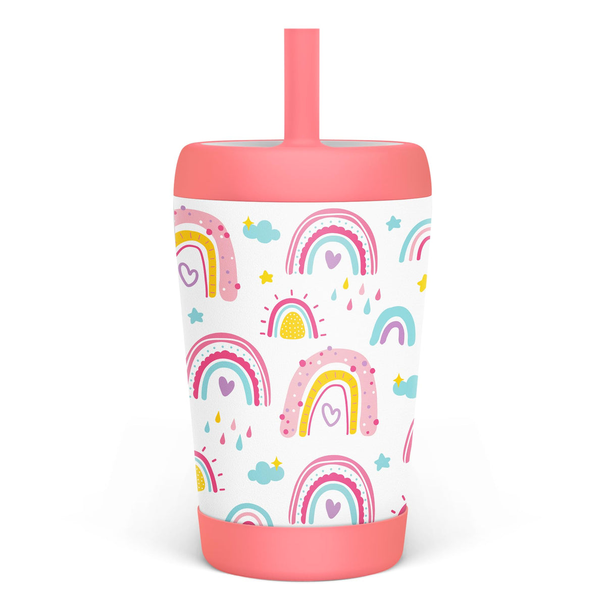 SANDJEST kid tumbler with silicone straw for easy sip and spill resistance.