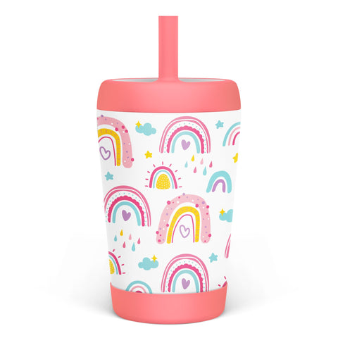 SANDJEST kid tumbler with silicone straw for easy sip and spill resistance.